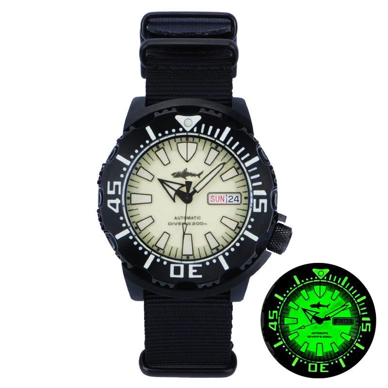 Heimdallr Sharkey Black PVD Ocean Monster Full Lume NH36 Automatic