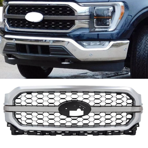 Honeycomb Front Grill Grille ML3Z-8200-JB Fits For F-150 2021-2023 Silver Chrome