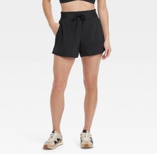NWT All in Motion sz S Black Woven Mid Rise 4" light weight Shorts Active B1