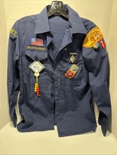 VINTAGE Boy Scouts of America Uniform Long Sleeve Shirt w/ Patches Blue