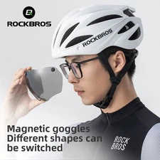 ROCKBROS Bike Helmet Fit 58-62cm w/Detachable Magnetic Goggles & Adjustable Side