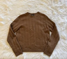 Loro Piana Baby Cashmere Ribbed Sweater Pullover Brown 42