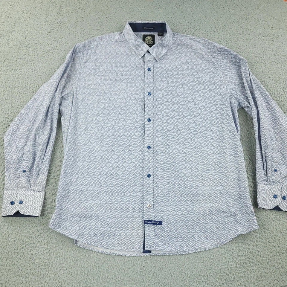 英式洗衣衬衫男式 2XL 蓝色白色几何弹力棉长袖 — 第 3/4 张图片