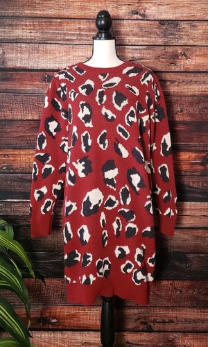 Eloquii Elements Sweater Dress Plus Size 22 24 Red Cheetah Print Womens - Picture 2 of 12