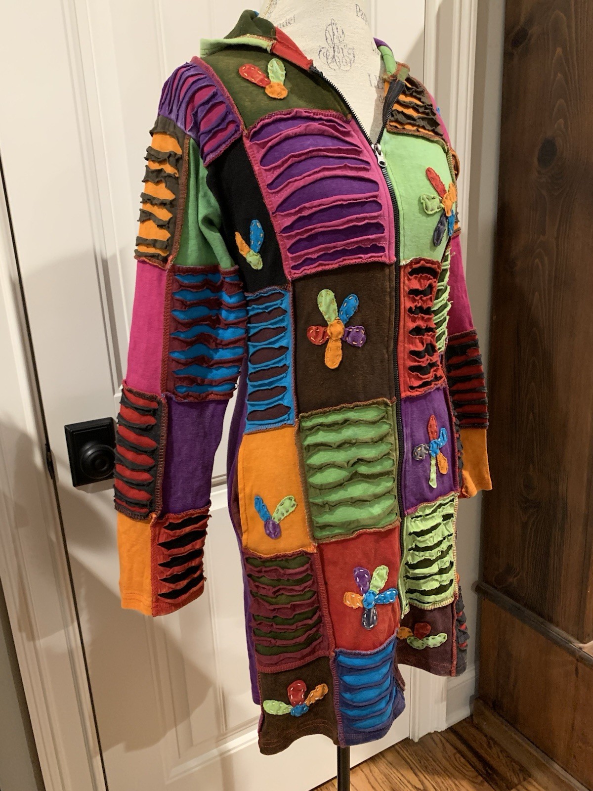 SHOP THERAPY Patchwork Long Jacket Full Zip Boho … - image 5