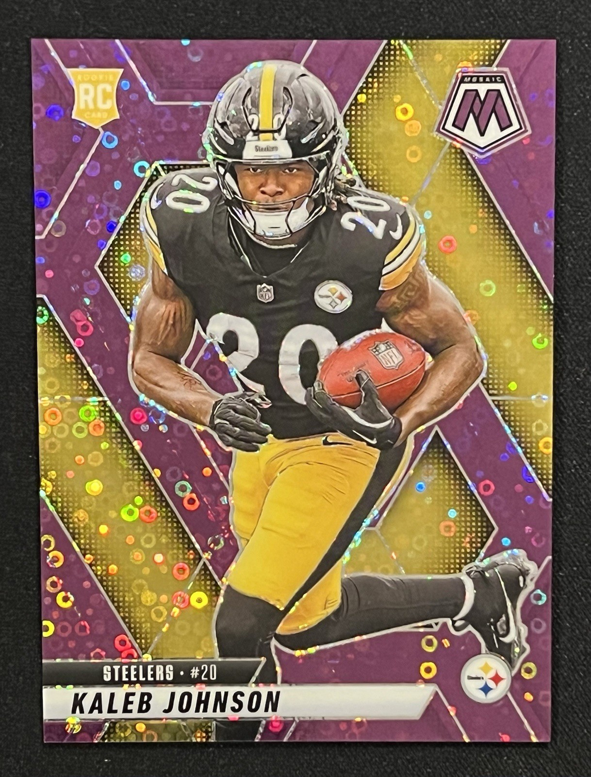 2025 Mosaic Football Kaleb Johnson Purple Prizm Disco /50 #315 Steelers RC