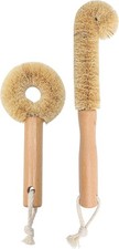 2PCS Coconut Brush Fiber Bottle Wooden Cleaning Brush Scrub Head Deep Pan