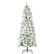 HOMCOM 6ft Pre-Lit Snow-Flocked Slim Artificial Christmas Tree