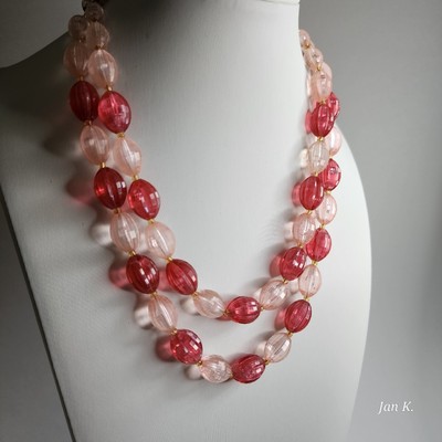 Vintage Germany 2 Strand Pink Faceted Beaded Necklace Choker 19'' Adjustable Nice