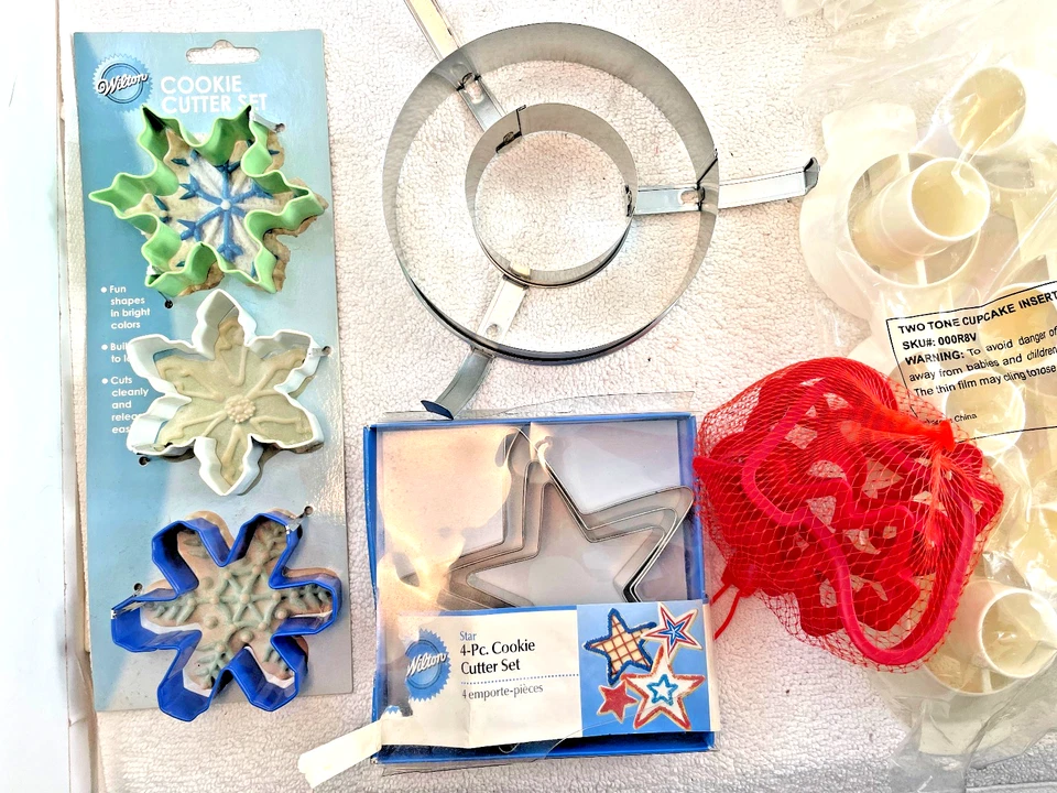 Lote de panificação vintage grande crosta de torta cupcake cortadores de biscoitos sacos de pastelaria pontas discos - Imagem 4 de 4