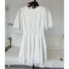 White Lace Fit & Flare Mini Dress – Size M Short Sleeve Lined Wedding Party