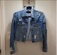 Veronica Beard Womens Blue Jean Jacket Size S Distressed Pockets Fall