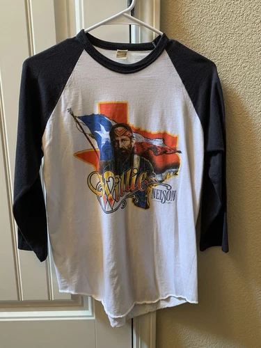 Willie Nelson Raglan Shirt-Screen Stars Single 1980s vintage concert t-shirt, vintage, size L, single stitch, B+ condition