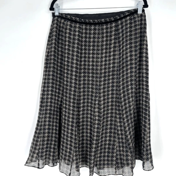 Vintage Y2K Anne Klein Silk Houndstooth Black Knee Length Skirt Size 10 Witchy - Image 3 of 4