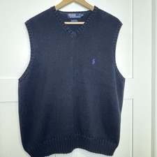 POLO RALPH LAUREN V Neck Sweater Vest Black Logo Knit Size XXL PGA Golf Work