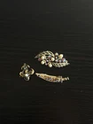 Three Vintage Antique Brooch Pins With Rhinestones For Costume Jewelry