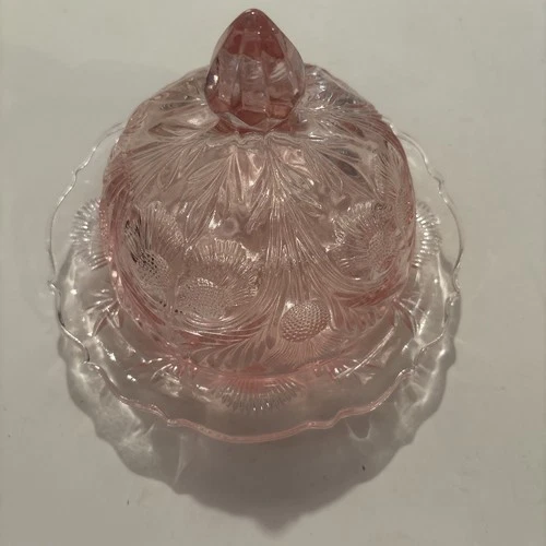Vintage Pink Thistle Mosser Depression Glass Butter/cheese Dish