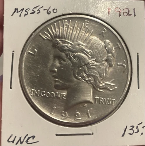 1921 High Relief Uncirculated First Year Peace Dollar 90% Silver MS+