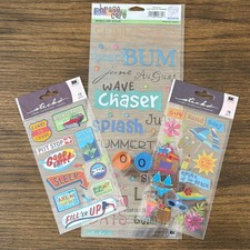 Scrapbooking Stickers Beach Vacation Set 3 Pack Lot Embellishments Sticko Phrase