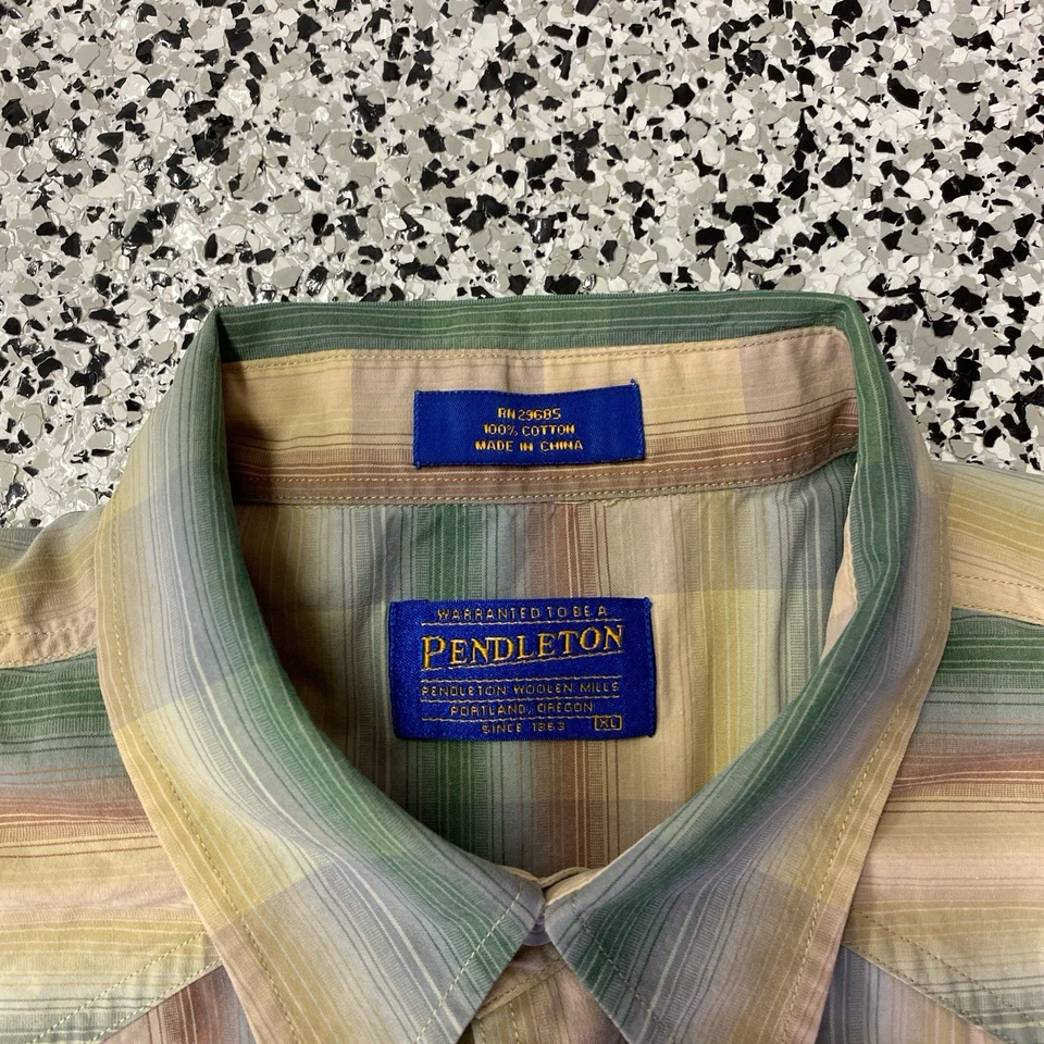 Pendleton Shirt Mens XL Green Cotton Western Wear Pearl Snap - Image 2 of 4