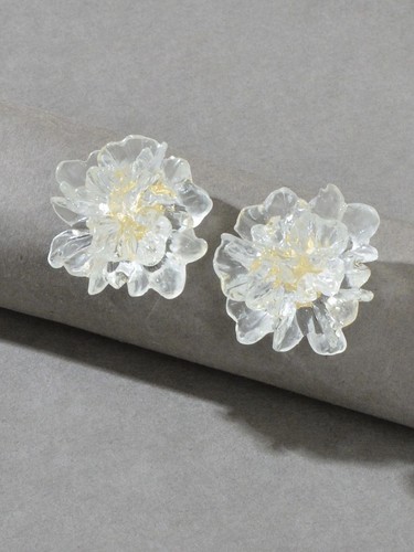 Clear Flowerhead Stud Earrings, Large Flower Stud Earrings, Glass Flower Earring - Picture 3 of 9