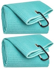 2 Pack Tri-fold Golf Towel Set, Microfiber Fabric Waffle Pattern Towels, Outd...