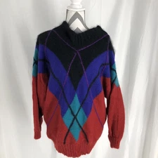 Cassidy 80s 90s Womens Loud Sweater Diamond Argyle Colorblock Preppy Size M Knit