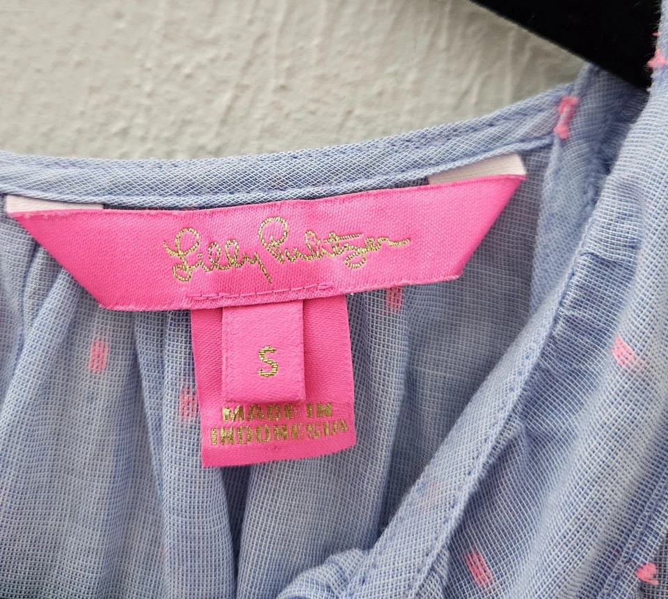Top Lilly Pulitzer Kirstin Bluebell Cambray rosa detalles para mujer talla pequeña Foto 3 de 4