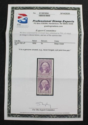 CKStamps: US Stamps Collection Scott#722 Mint NH OG PSE Cert