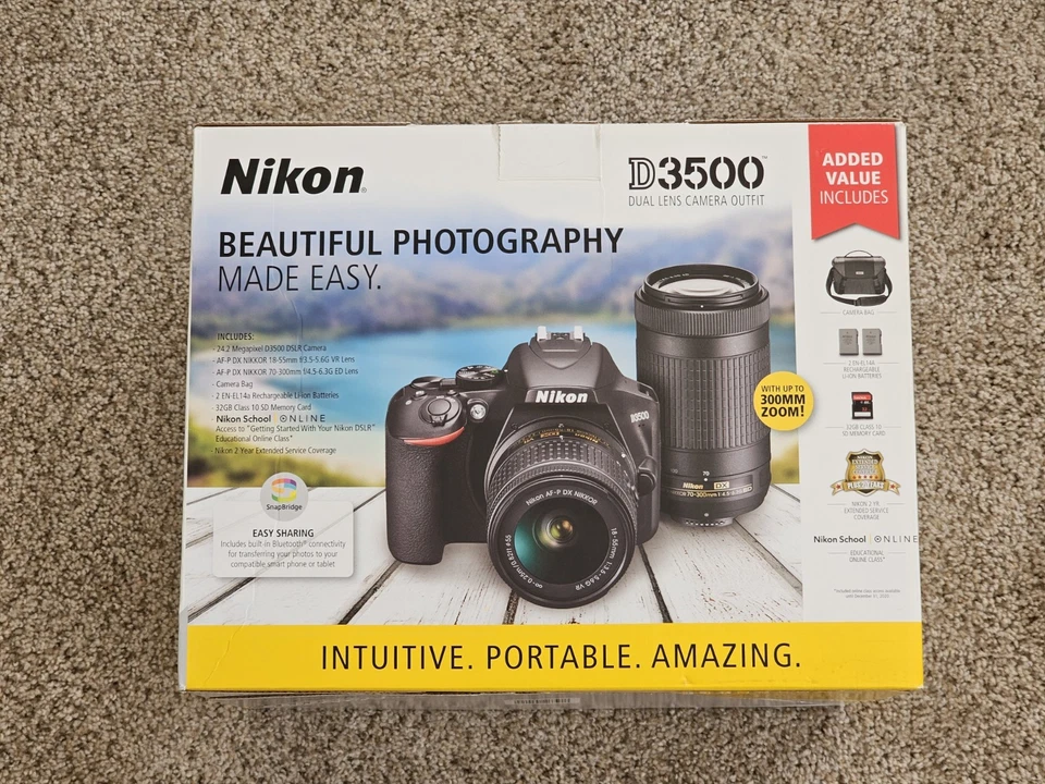 尼康 D3500 数码单反相机 2 镜头套装带包额外电池带附加值。 — 第 2/4 张图片