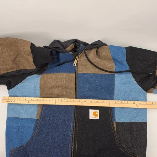 Carhartt Reworked Patchwork Denim Jacket Mens Large Hooded Quilted Lined Work image 8