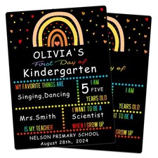 Fsaoor First  Last Day of School Chalkboard for Kids Black-vertical-rainbow