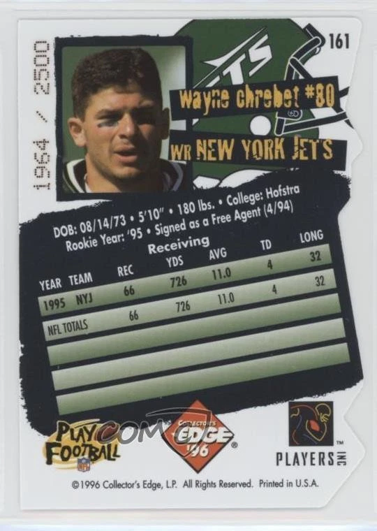 1996 Collector's Edge Die-Cut /2500 Wayne Chrebet #161 - Image 2 of 2