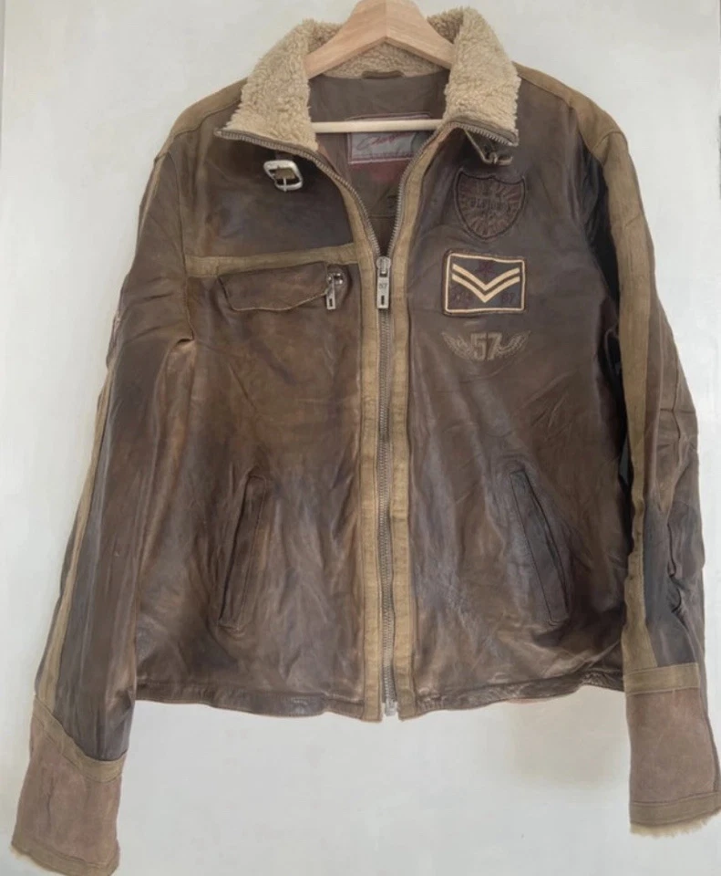 Men’s Chevignon 57 Brown French Leather Aviator Jacket Vintage 1990s XL - Image 2 of 4