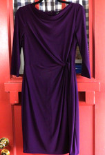 Lauren Ralph Lauren Timeless Purple Faux Wrap Side Shirring Midi Dress Size 6