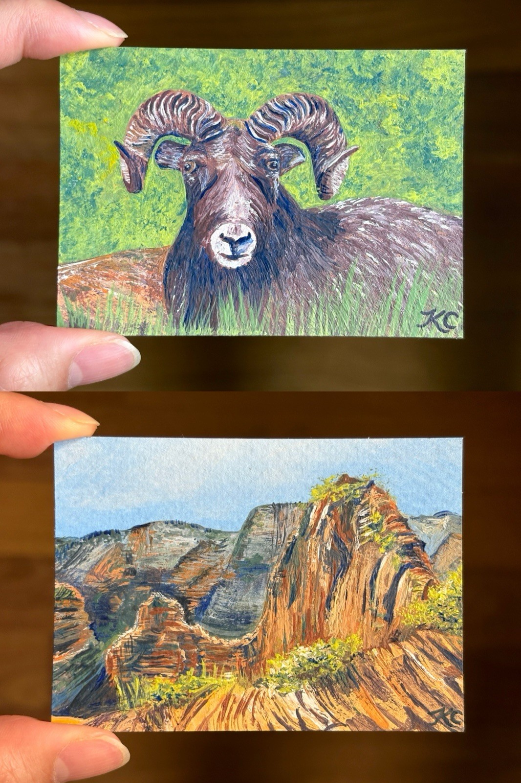 ACEO Original Zion Series Set Of 2 Bighorn Sheep/Angels Landing - PaperTrailbyKC