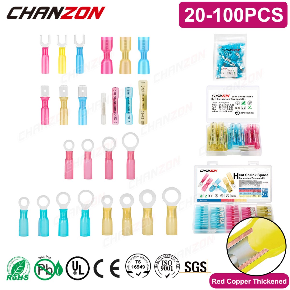 Heat Shrink Butt Ring Spade Fork Wire Connector Marine Grade