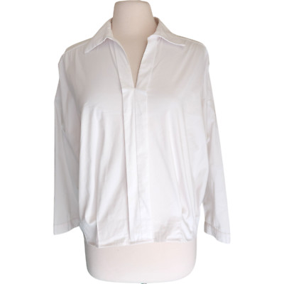IC by Connie K Top Size Large White Shirt Cropped Art To Wear Artsy Boxy Pleated