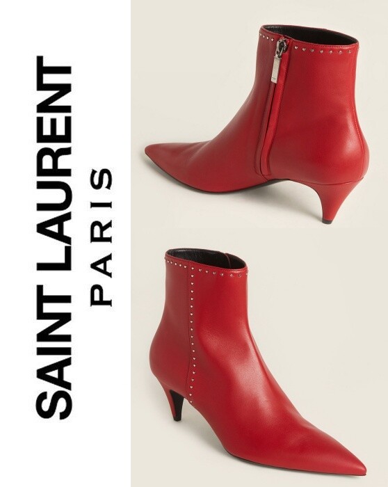Stivali rossi borchie Saint Laurent Charlotte 55 taglia US 10 IT 41 $1420