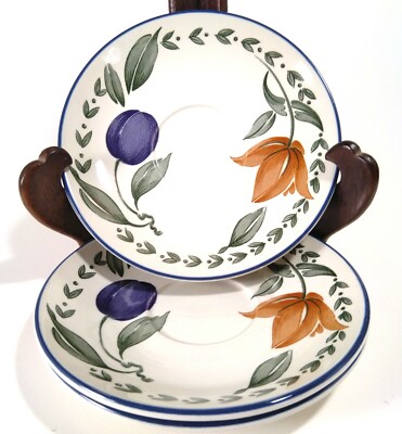 Staffordshire Tableware Plums Flowers Set of 3 Saucers Plates 6'' Wide England