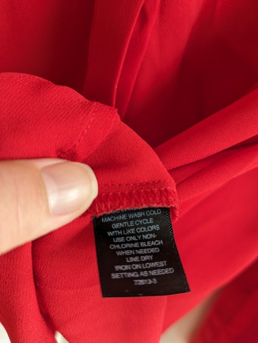 Worthington Red Pleated Flare Long Sleeve Button Down Sheer Top Dressy Size L - Picture 4 of 7