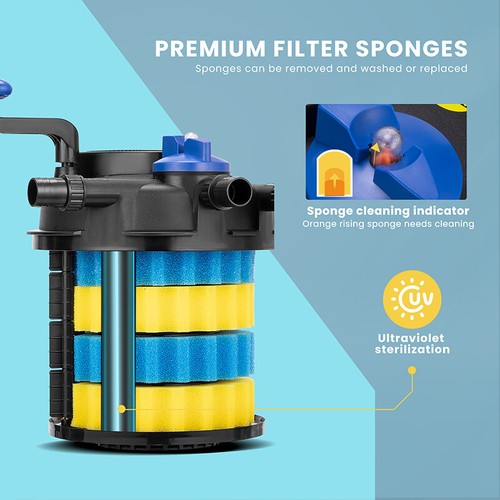 Pressure Biological Pond Filter Koi Fish w/ 13W UV Sterilizer 1600-2600 Gallons - Picture 6 of 13
