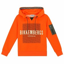 Bikkembergs Neon Orange Logo Hoodie Top Boy's Size 12 Pre-Owned