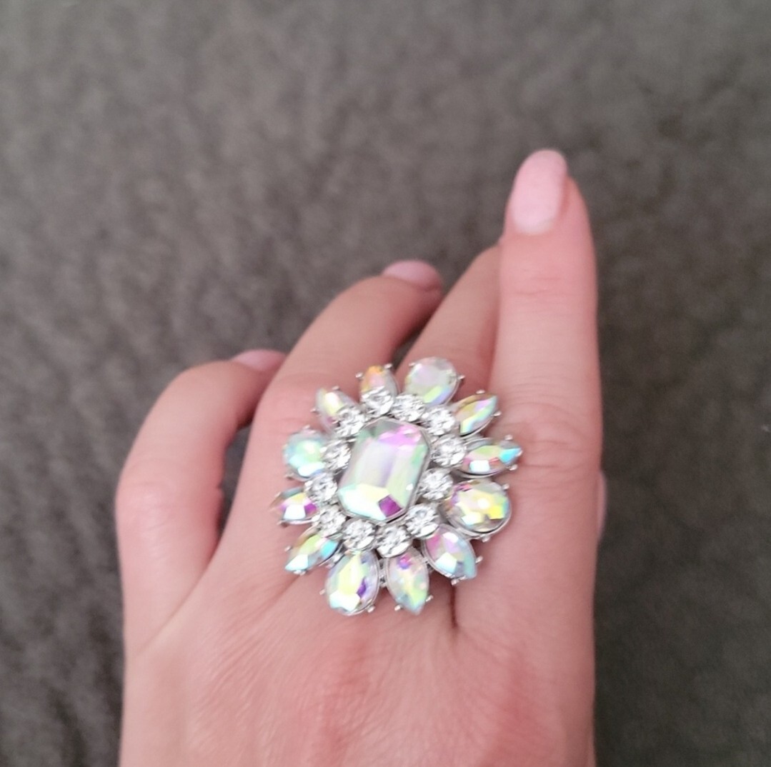 AB crystal Cocktail statement ring adjustable - image 2