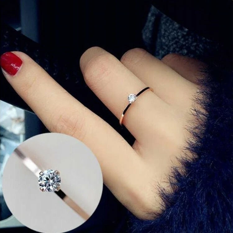 Stainless Steel Single CZ Ring 1mm Thin Wedding Band for Women Girl Size F T 1 2