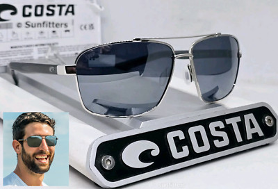 COSTA DEL MAR shiny silver/silver mirror FLAGLER polarized 580P sunglasses NEW!