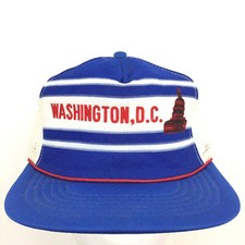 Vtg 80s Washington DC Cap Striped Logo Mesh Foam Snap Back Trucker Baseball Hat