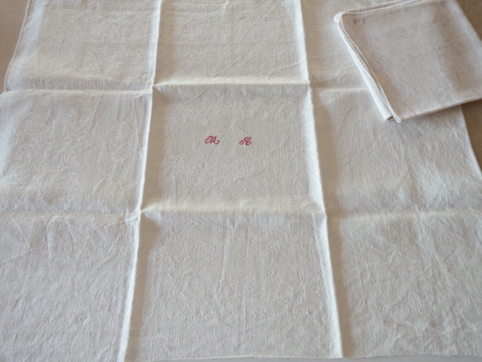 Lot de 2 belles et grandes Serviettes de Table en Métis ? Damassé. MA ET PP - Photo 3/4