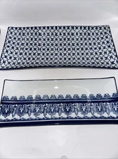 VINTAGE BOMBAY BLUE AND WHITE SUSHI TRAYS SET OF TWO