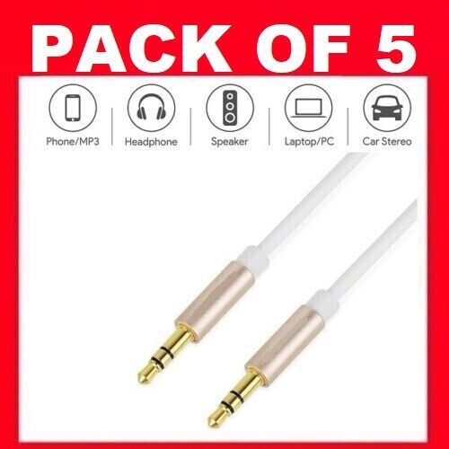 Pack of 5 Job Lot x Headphone Aux Cable Audio Lead 3.5mm Jack Stereo PC ...